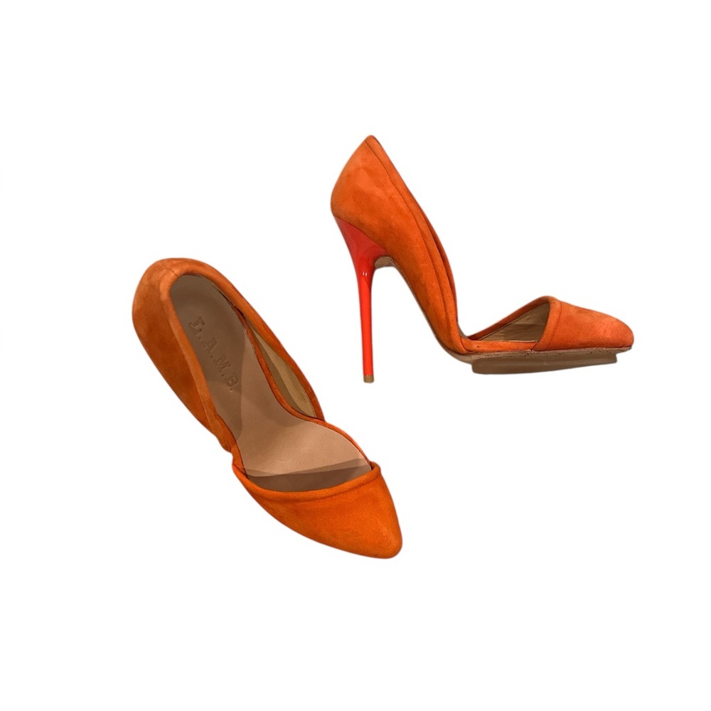 LAMB SUEDE POINTY TOE ORANGE D’ORSAY STILETTO HEELS SHOES 7.5
